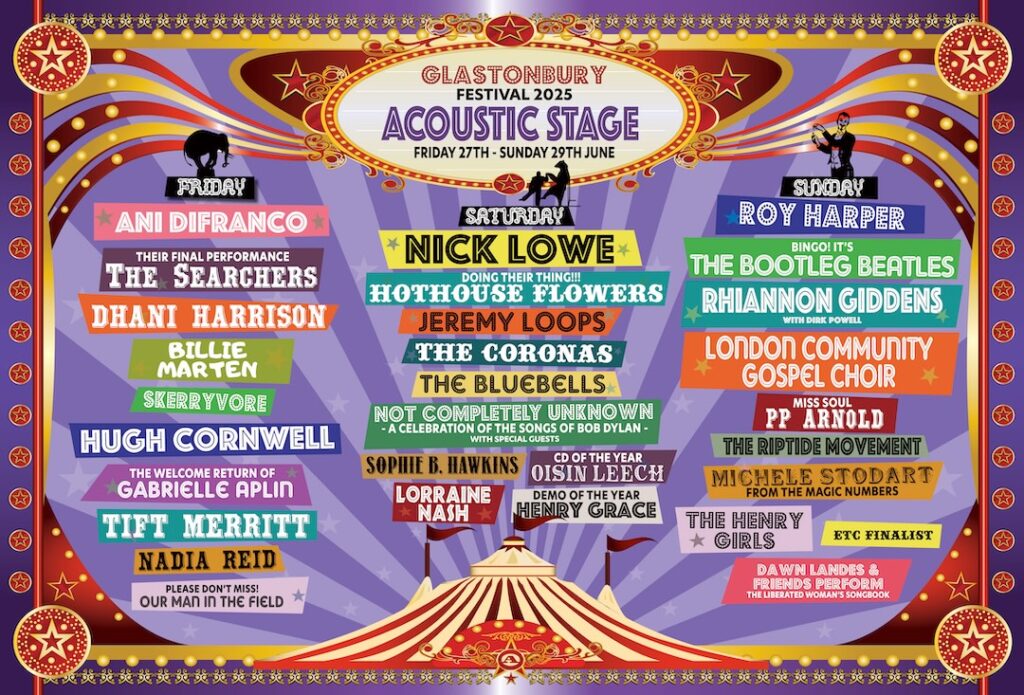 Glastonbury Acoustic Stage line-up poster